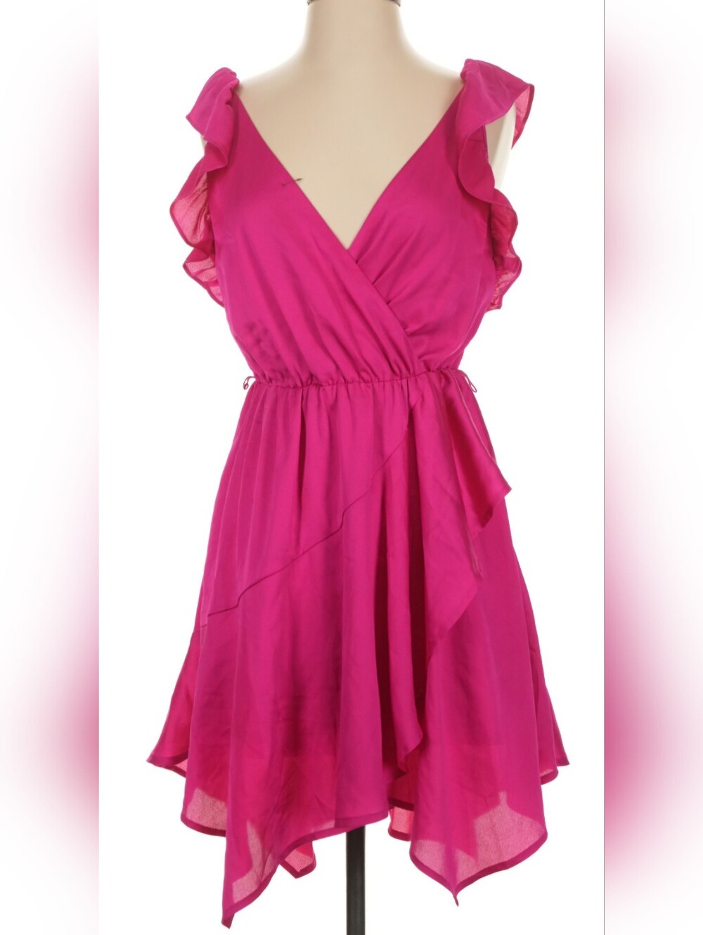 Express Fuchsia Wedding Guest Dress Flutter Sleeve Asymmetrical Hem NWOT Size S